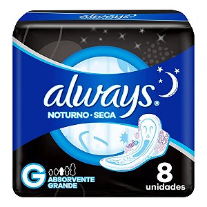 Absorvente Always Noturno Tamanho G Cobertura Seca 8 Unidades