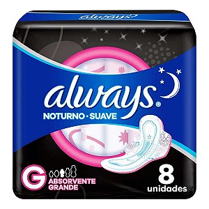 Absorvente Always Noturno Tamanho G Cobertura Suave 8 Unidades