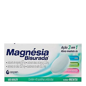 Antiácido Magnésia Bisurada 67mg + 3,3mg + 521mg + 63,7mg 40 Pastilhas