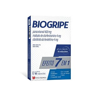 Analgésico, Antigripal, Antitérmico e Descongestionante Biogripe 400mg + 4mg + 4mg 10 Cápsulas Duras
