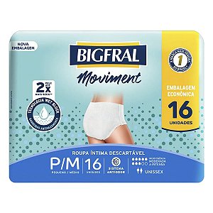 Roupa Íntima Moviment BigFral Unissex - Tamanho P/M - 16 unidades - P/M - 16 Unidades