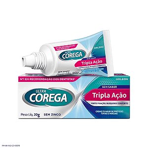 Fixador de Dentadura Ultra Corega Creme Tripla Ação Sem Sabor 20g  Livre de Zinco