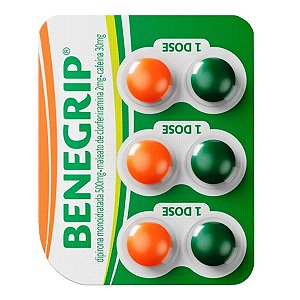 Antigripal, Analgésico, Antitérmico e Antialérgico Benegrip 500mg + 30mg + 2mg 6 Comprimidos Revesti
