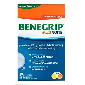 Antigripal, Analgésico, Antitérmico, Antialérgico e Descongestionante Benegrip Multi Noite 800mg + 2