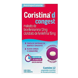 Antigripal e Descongestionante Coristina D Congest 12mg + 15mg 12 Comprimidos Revestidos