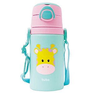 Garrafa De Alumínio Infantil Com Canudo 450ml Girafa - Buba