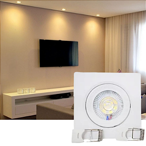 LUMINARIA DOWNLIGHT, 7W, EMBUTIR, 3000K, BRANCO QUENTE, BIVOLT, QUADRADO, BRANCO