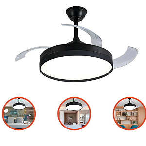 OPUS VENTILADOR AIR BASIC, 60W, 3000/4000/6500K, 3000lm, IP20, Ø510x400mm, BIVOLT, PRETO DIMMER