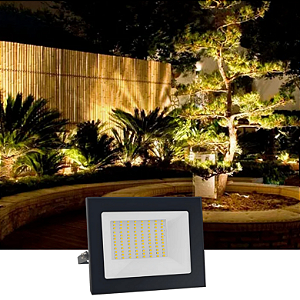 OPUS REFLETOR DE LED SMD EXTERNO ECO, 100W, 6500K, 6000lm, IP65, IRC>70, 120°, 184x139x30mm, BIVOLT, PRETO