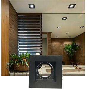 HEVVY - LUMINARIA EMBUTIR RECUADO QUADRADA MR16, 1xGU10, POT.: MÁX. 40W, ABS, PRETO