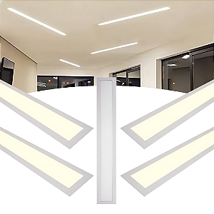 PLAFON LUMINÁRIA LED 120X15 SLIM EMBUTIR 36W 3000K - BRANCO QUENTE - KIT COM 5