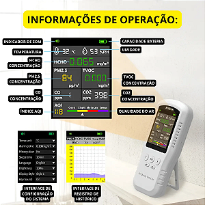 Medidor Digital De Qualidade Do Ar Smart 7 Em 1 Bosean T-z01