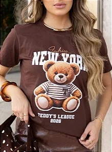 T-shirt Ursinho Fashion Team New York - Marrom