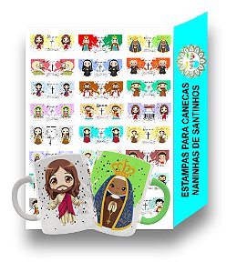 Pack de Artes para Sublimação de Canecas SANTINHOS em CDR e PNG