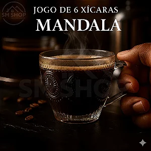 Jogo de 6 Xicaras Mandala de Vidro Decorado Café Chá Kit 6 Peças 200ML Dumiat Sem Pires