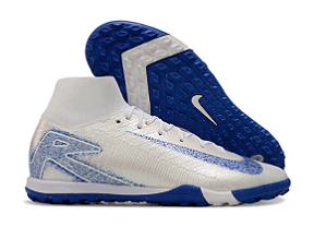 CHUTEIRA NIKE AIR ZOOM MERCURIAL SUPERFLAY ELITE TF SOCIETY - BRANCA/AZUL