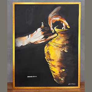 Quadro - Vaso nas Mãos do Oleiro - Tela Artistica com Moldura Dourada - Tamanho 93x73