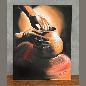 Quadro - Vaso nas Mãos do Oleiro Rústico - Tela Artistica - Tamanho 93x73