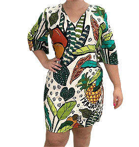 Vestido Inspiração Curto Manga  Estampado Único