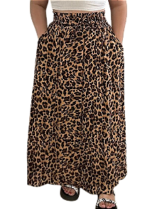 Saia Longa Elástico Cintura Animal Print