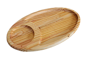 Petisqueira oval com 1 apoio para copo em madeira Pinus