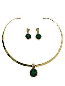 Conjunto Semijoia Pedra Natural  Lapidada Agata Verde