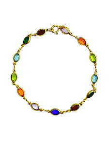 Pulseira Semijoia com 13 pedras de Zirconia Colorida