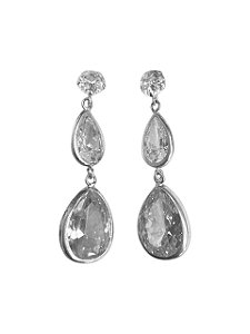 Brinco Prata 925 com Pedras de Zirconia em formato de 2 gotas