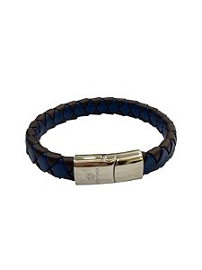 Pulseira de Couro Marrom e Azul com Feicho Ima Prata 22cm - Convex