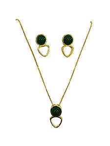 CONJUNTO SEMI JOIAS PEDRAS NATURAIS AGATA VERDE