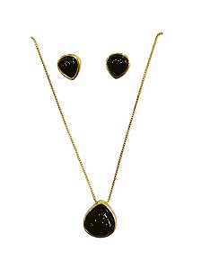 CONJUNTO SEMI JOIAS PEDRAS NATURAIS AGATA PRETA