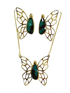 CONJUNTO SEMI JOIAS PEDRAS NATURAIS ESMERALDA