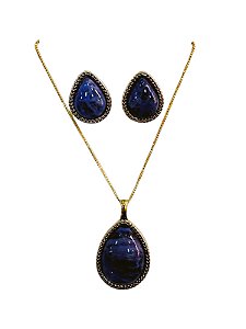 CONJUNTO SEMI JOIAS PEDRAS NATURAIS SODALITA