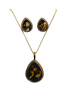 CONJUNTO SEMI JOIAS PEDRAS NATURAIS ABALONE