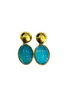 BRINCOS SEMI JOIAS PEDRAS NATURAIS AGATA AZUL