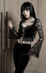 Cropped Preto Manga Longa Lilah