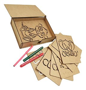 Kit Estêncil Desenho Infantil Mdf 17 Moldes E Estojo Brinque Marrom
