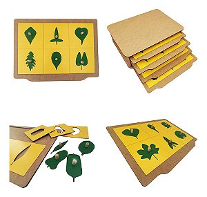 Gabinete Botânico Montessori Moldes De Folhas Em Madeira Marrom-claro