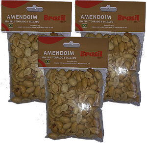 Kit 3 Amendoim Sem Pele Torrado e Salgado 80g Brasil Nut