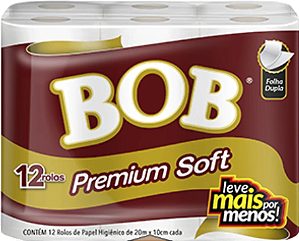 Papel Higiênico Pct.12 Rolos 20Mts  Folha Dupla Bob Premium