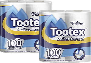 Kit 2 Papel Toalha 2 Rolos 100 Folhas Tootex