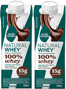 Kit 2 Shake Natural 100% Whey Protein 15g Chocolate 250ml Verde Campo