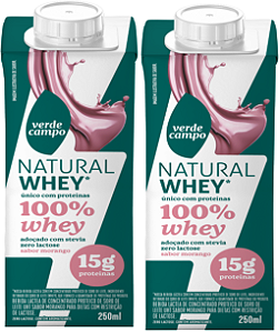 Kit 2 Shake Natural 100% Whey Protein 15g Morango 250ml Verde Campo