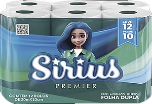 Papel Higiênico Pct.12 Rolos 20Mts  Folha Dupla Sirius Premier