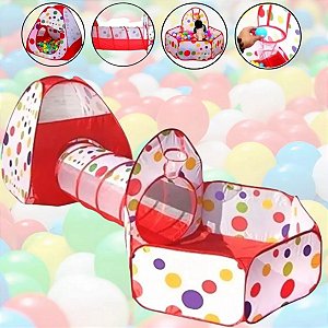Barraca Cabana Toca Túnel Infantil 3x1 Piscina De Bolinhas