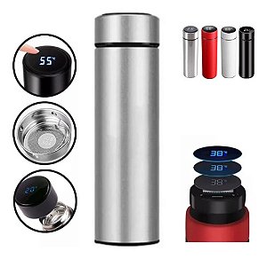 Garrafa Térmica Em Aço Inox Com Termômetro Led Digital 400ml Cor: Cinza