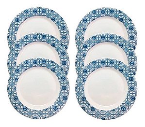 Jogo 6 Pratos Sobremesa Festa Decorado Plástico 20cm