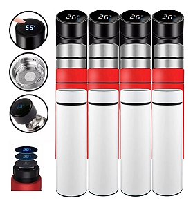 Kit 12 Garrafas Térmicas Aço Inox Termômetro Led Digital