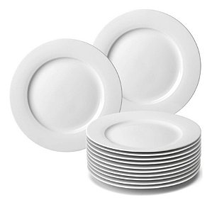 Kit 12 Pratos de Sobremesa Branco Doce Festa Melamina 20cm