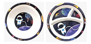 Kit 2 Pratos Alimentação Infantil Bowl Divisória Astronauta